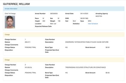 La ficha policial del actor confirma que fue detenido el lunes 14 de abril