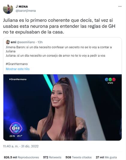 La filosa respuesta de Jimena Barón a Juliana de Gran Hermano