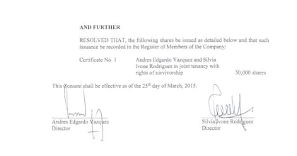 La firma de Andréz Vázquez y su exesposa en los registros