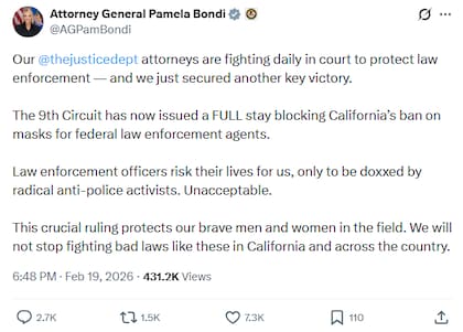 La fiscal general de EE.UU. señaló que esta medida representa una victoria "clave" para la administración Trump