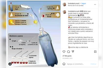 La forma casera de crear una bebida especia para hacer deporte (Foto Instagram @lorebalerio.nutri)