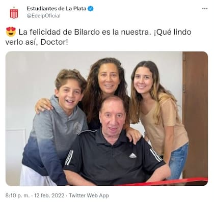 La foto de Carlos Bilardo que compartió la cuenta oficial de Estudiantes de La Plata (Foto: Twitter)