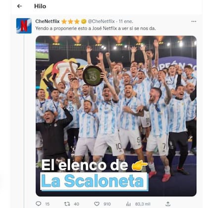La foto (de la Copa América) con el que la cuenta argentina de Netflix comenzó su "hilo" sobre "La Scaloneta"