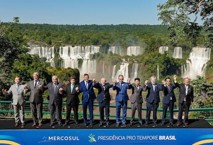 La foto de los líderes en la última cumbre del Mercosur, en Foz de Iguazú.