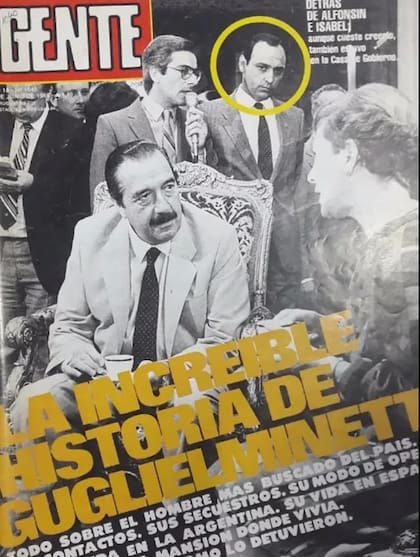 La foto en la que se reconoce a Guglielminetti como custodio del presidente Raúl Alfonsín, publicada en la tapa de la revista Gente
