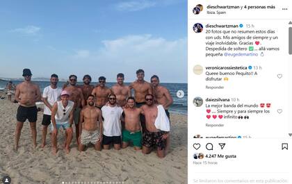 La foto grupal de Diego Schwartzman y sus amigos en Ibiza (Foto: captura de pantalla)