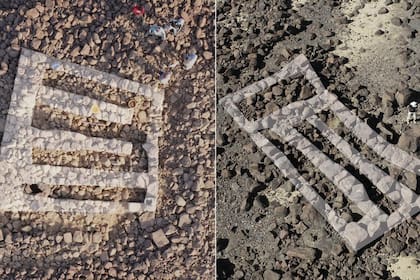 La foto muestra los contornos de dos viviendas de la Edad de Bronce en la antigua ciudad al-Natah, que estuvieron ocultas durante mucho tiempo por el oasis amurallado de Khaybar, cerca de la ciudad occidental saudí de al-Ula