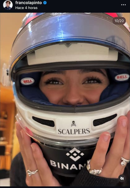 La foto que compartió Franco Colapinto de Maia Reficco con el casco de Alpine