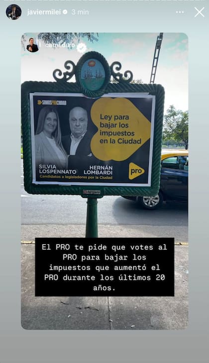 La foto que compartió Milei para criticar a Pro