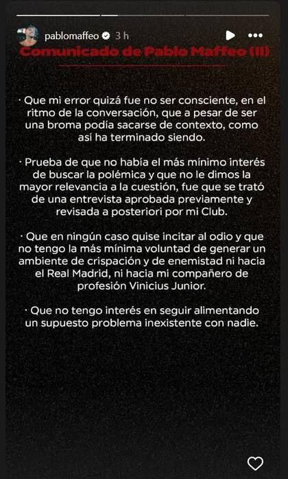 La frase del futbolista Pablo Maffeo contra Vinicius que generó polémica y la aclaración del jugador argentino