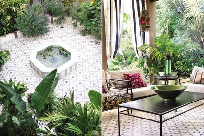 La fuente, las cortinas, los colores e incluso los pisos refuerzan el aire marroquí de los espacios.