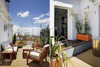 La fuente se sumó para amortiguar el ruido de la ciudad. Además, le da a la terraza un toque natural y relajante