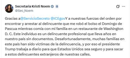 La funcionaria agradeció al Servicio de Inmigración y Control de Aduanas (ICE) y reclamó mayores controles migratorios tras el caso