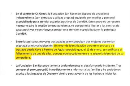 La Fundación San Rosendo intentó explicar el error en un comunicado