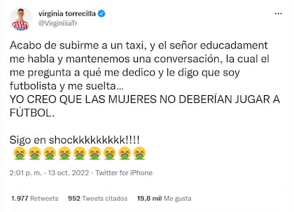 La futbolista relató en redes sociales el episodio con un taxista.