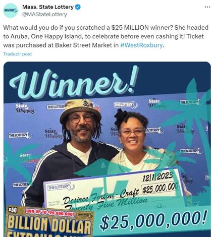 La ganadora fue celebrada por la Lotería de Massachusetts en sus redes sociales