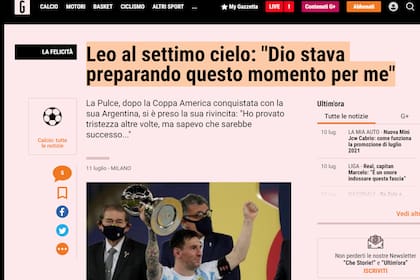La Gazzetta dello Sport, con la mira en Messi: "Leo en el séptimo cielo: 'Dios tenía preparado este momento para mí'"