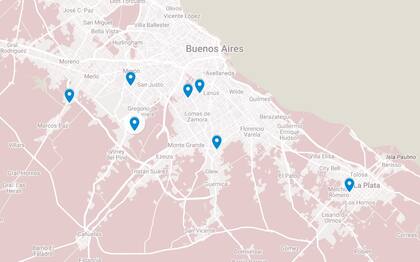 La geolocalización de los diez homicidios ocurridos en la última semana en el Gran Buenos Aires