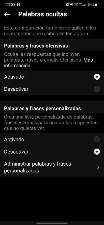 La gestión de comentarios de Threads es la misma que la de Instagram, y permite filtrar respuestas agresivas a una publicación