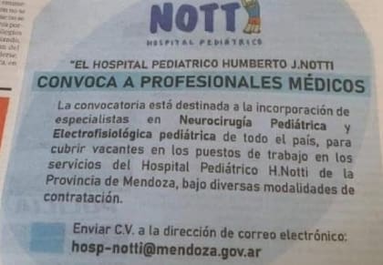 La gobernación de Mendoza busca médicos de otras provincias para paliar el déficit