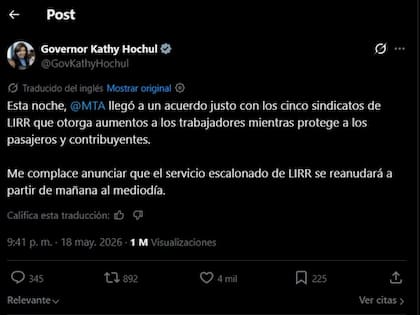 La gobernadora confirma la reanudación del servicio LIRR tras tres días de huelga