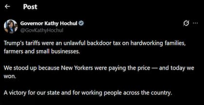 La gobernadora de Nueva York celebró la decisión de la Corte Suprema de invalidar los aranceles globales impuestos por la administración de Donald Trump