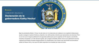 La gobernadora de Nueva York exigió la liberación inmediata de los menores y una explicación formal de las autoridades migratorias