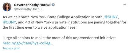 La gobernadora de Nueva York invitó a las personas mayores a enviar una solicitud