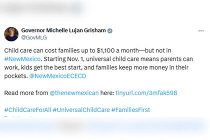 La gobernadora de Nuevo México, Michelle Lujan Grisham, advirtió el ahorro que pueden percibir las familias del estado