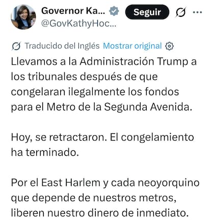 La gobernadora Kathy Hochul celebró la decisión como un triunfo político
