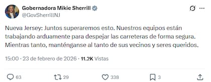 La gobernadora publicó actualizaciones sobre la tormenta invernal a través de sus redes sociales