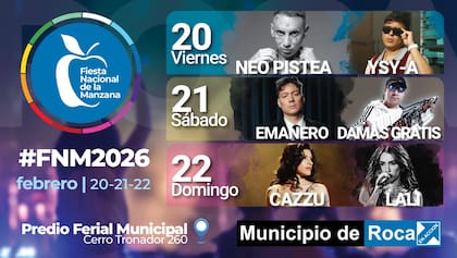 La grilla completa de los artistas principales de la Fiesta de la Manzana 2026