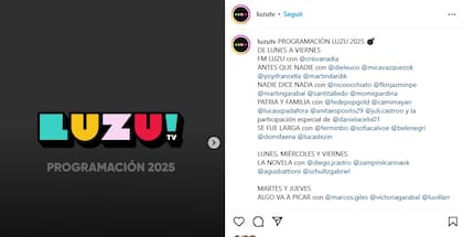 La grilla completa de Luzu Tv desde marzo del 2025