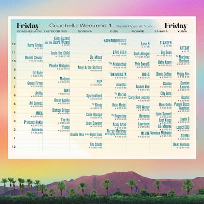 La grilla de presentaciones del viernes 15 de abril en Coachella (Crédito: Instagram/@coachella)