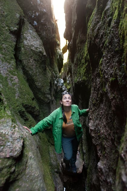 La guía Paula Rosamilia se interna por el cajón sur, un ecosistema húmedo y protegido del sol donde crecen helechos y musgos