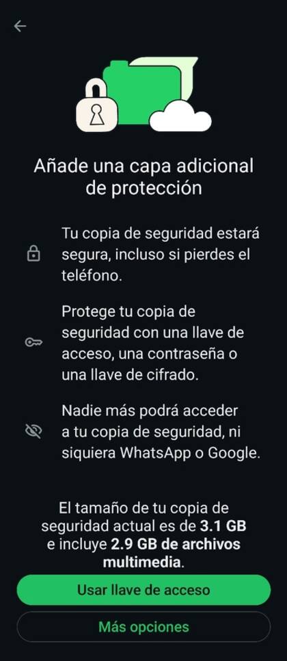 La habilitación de las claves de acceso para proteger las copias de seguridad en WhatsApp se hará en forma gradual en todo el mundo