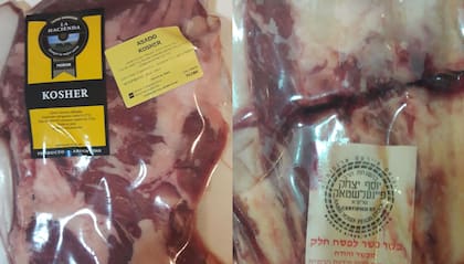 La Hacienda es una marca con sello kosher que se vende en supermercados argentinos. A la derecha la palabra kosher es una identificación solamente visual para el consumidor, a la izquierda el sello de certificación rabínica que es indispensable para garantizarlo