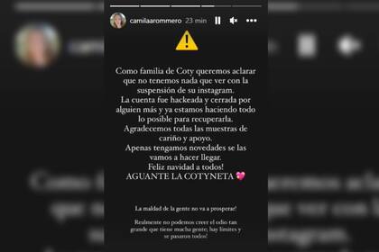 La hermana de Coti habló sobre el presunto "hackeo" (Foto Instagram @camilaarommero)