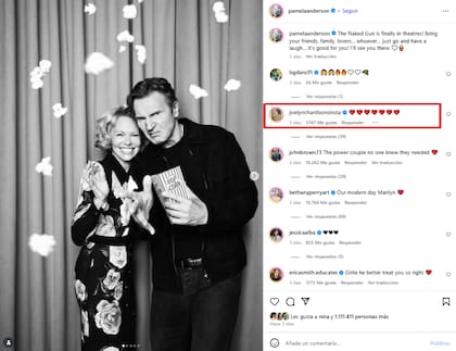 La hermana de Natasha Richardson comentó el posteo de Pamela Anderson con emojis de corazones rojos (Foto: Instagram @pamelaanderson)