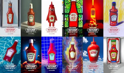 La herramienta de inteligencia artificial DALL.E diseñó varios modelos de botellas de Ketchup Heinz