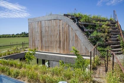 La herrería se oxidó para que se fundiera con la vegetación. “Los dueños de casa tienen un hijo chico y necesitaban barandas por todos lados, entonces buscamos, con su sección y su color, volverlas etéreas e imperceptibles”.