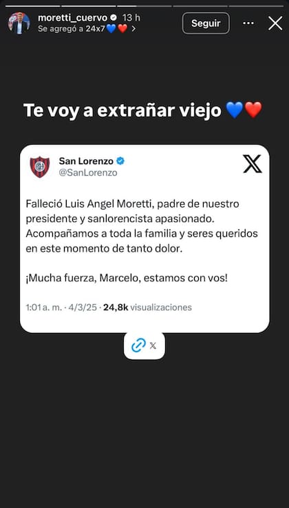 La historia compartida por Marcelo Moretti