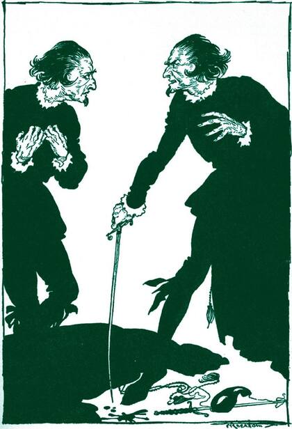 La historia de Edgar Allan Poe, "William Wilson", también cuenta con un inquietante doble. Ilustración de Arthur Rackham (1867-1939)