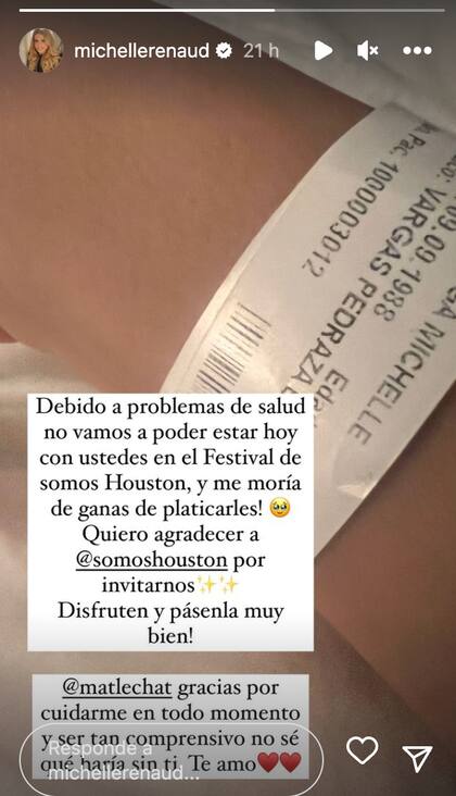 La historia de Instagram de Michelle Renaud sobre su hospitalización