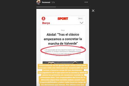 La historia de Instagram del astro argentino que muestra el entredicho con el dirigente del club catalán