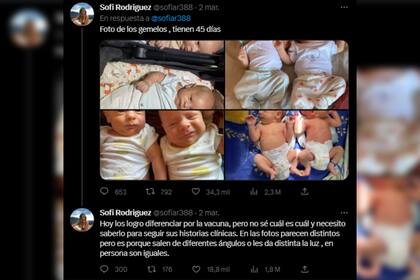 La historia de los gemelos es viral (Captura Twitter @sofiar388)
