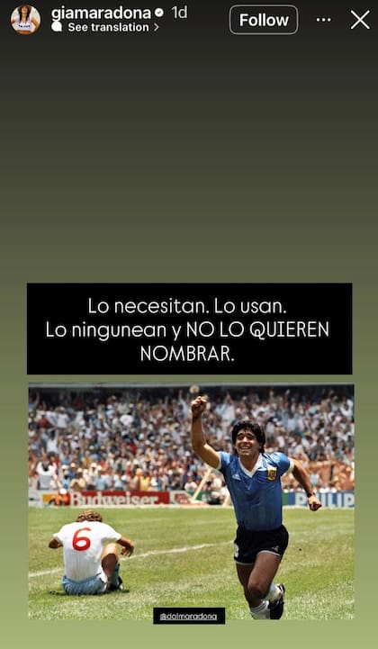 La historia que compartió en Instagram una de las hijas de Maradona