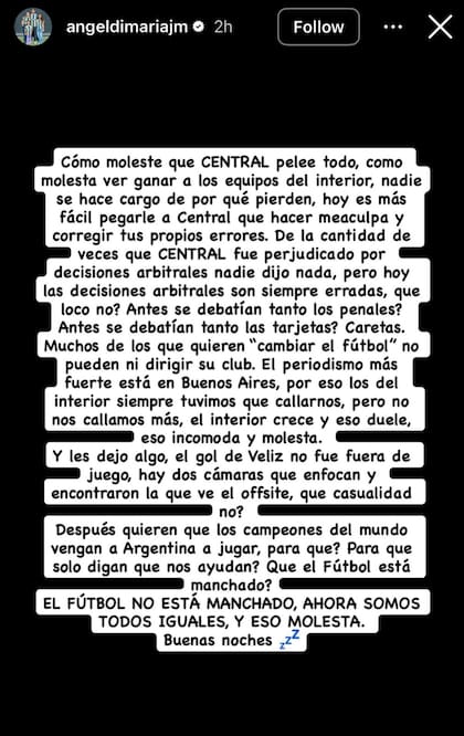 La historia que publicó Di María en Instagram