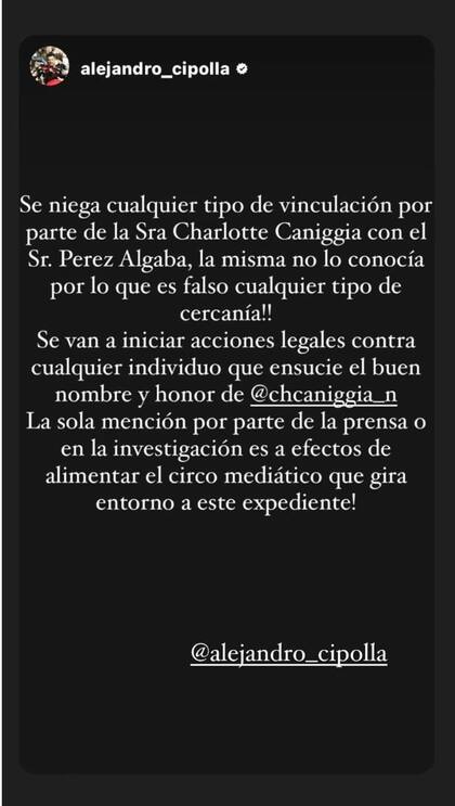 La historia que subió Charlotte Caniggia a Instagram.