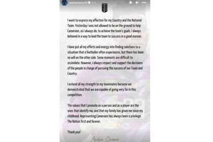 La historia que subió el arquero camarunés, André Onana, tras irse del mundial